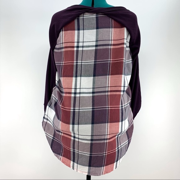 Coupe Collection Purple and Plaid Layered Look 3/4 Sleeve Sweater, Large - Picture 10 of 15